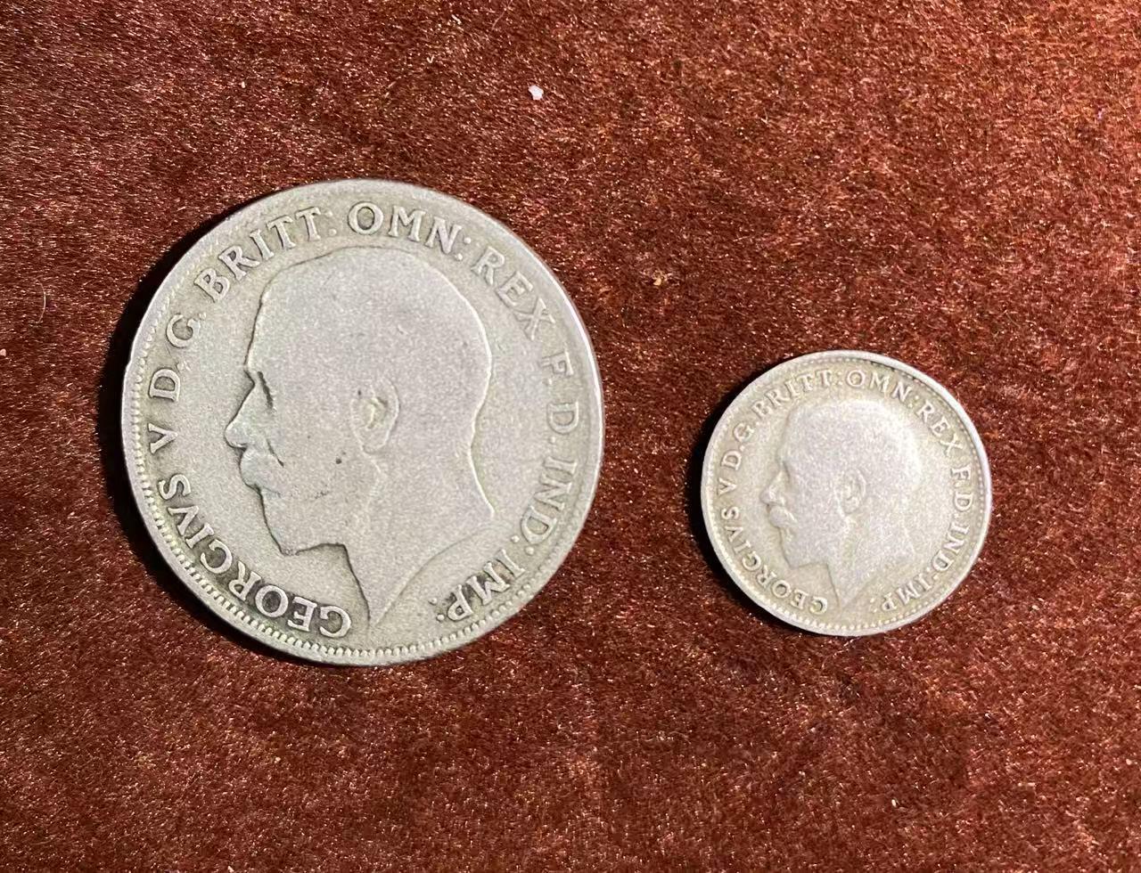 日日生财—方圆世界（全场包邮） 英国1914年乔治五世 1弗洛林银币500银11克+mini版1.5克
