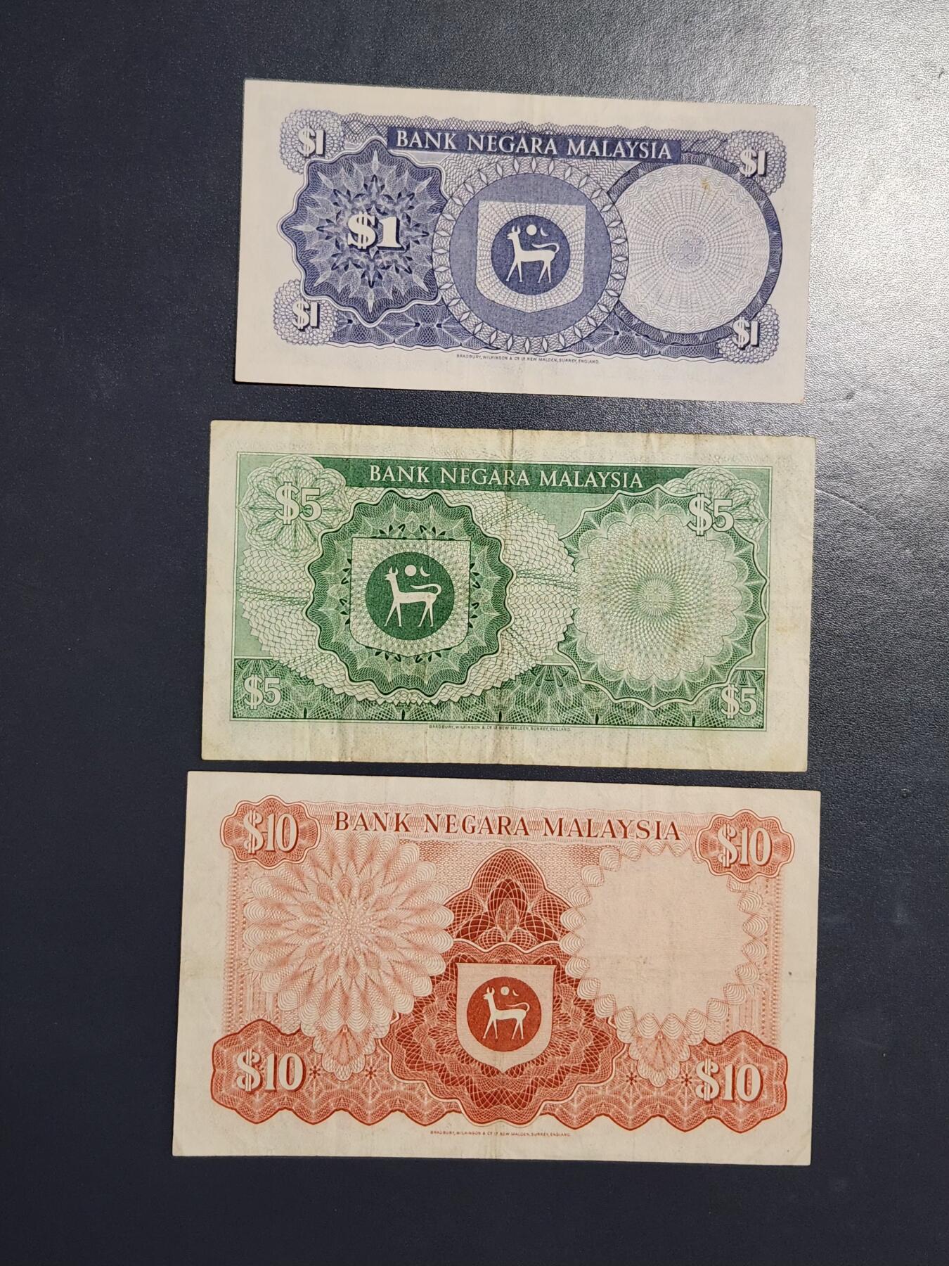3月22号晚上8点 外国纸币自动截拍第43场 马来西亚 第三版 1-5-10林吉特 全套