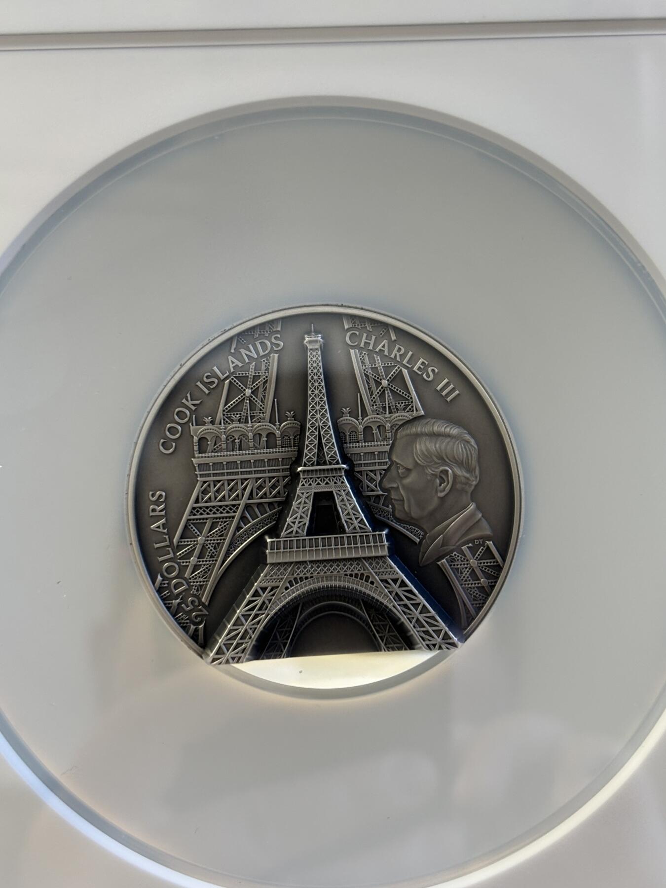 第195期拍卖 库克2024年埃菲尔铁塔5盎司银币NGC-MS70分首，999银，发行889枚