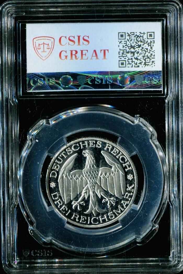 CSIS-GREAT评级精品钱币拍卖第三百四十五期 德国1929瓦尔德克与普鲁士合并精制合金复刻币 CSIS70