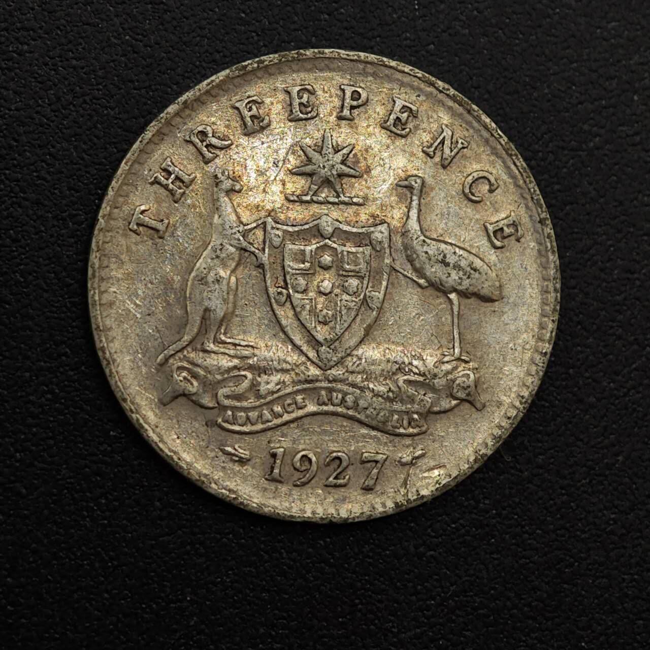 【淘币小摊】实时拍第八百八十一拍   小银币散币场    每周一统一发货 澳大利亚1927年乔治五世3便士银币