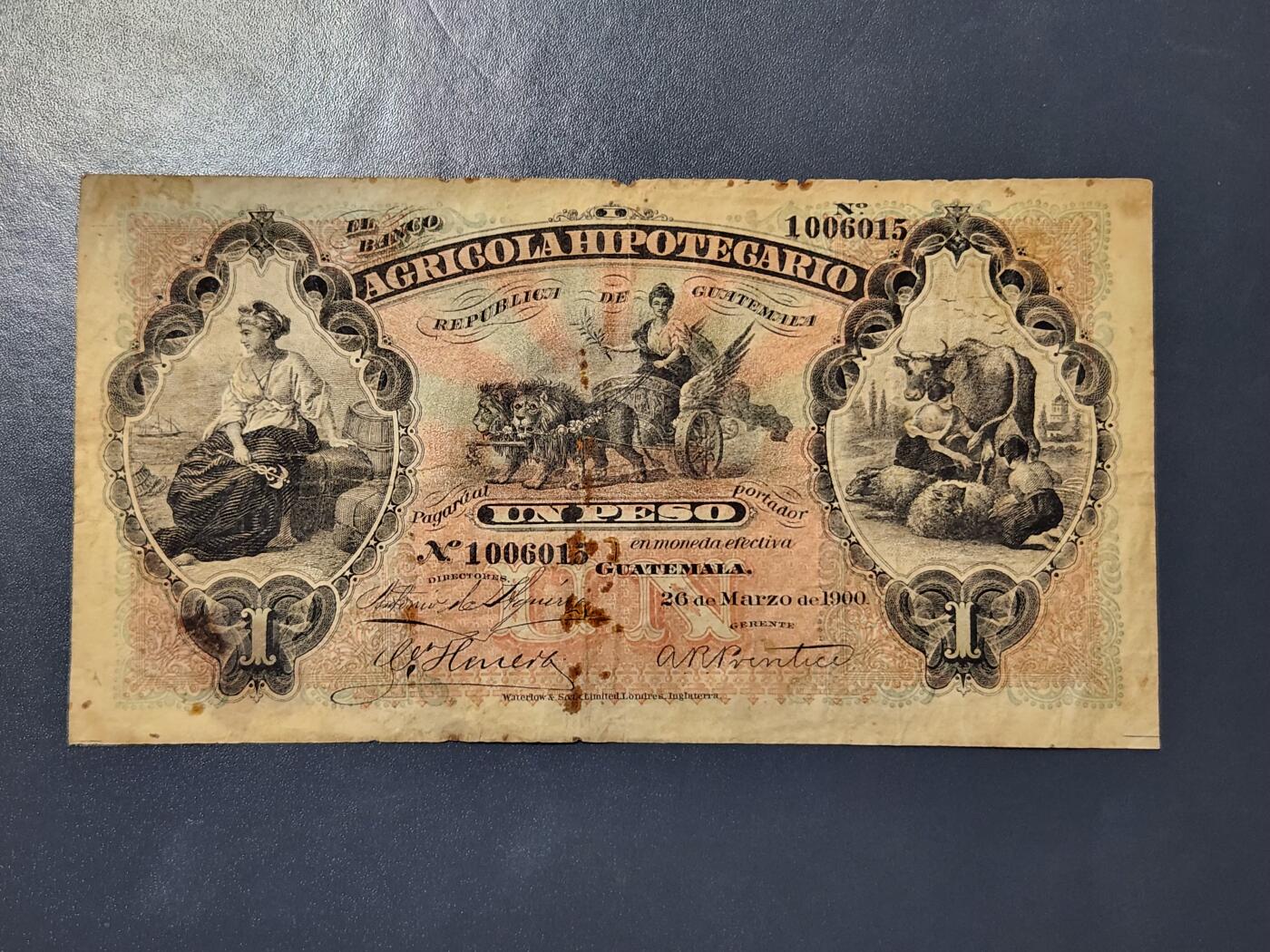 3月21号晚上8点 外国纸币自动截拍第42场 危地马拉 1900年 1比索 稀缺