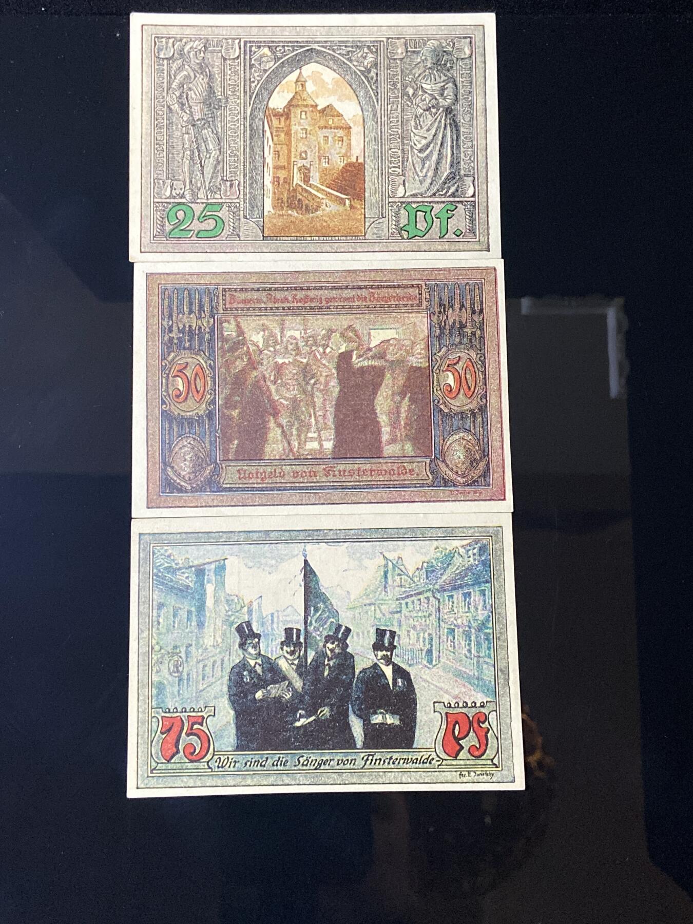 2026年第三十七场(总第二百零六场）德紧纸币特拍场(佣金3%，最低1元) 德紧纸币–德国勃兰登堡州芬斯特瓦尔德市（Stadt Finsterwalde）25、50、75芬妮三枚套票