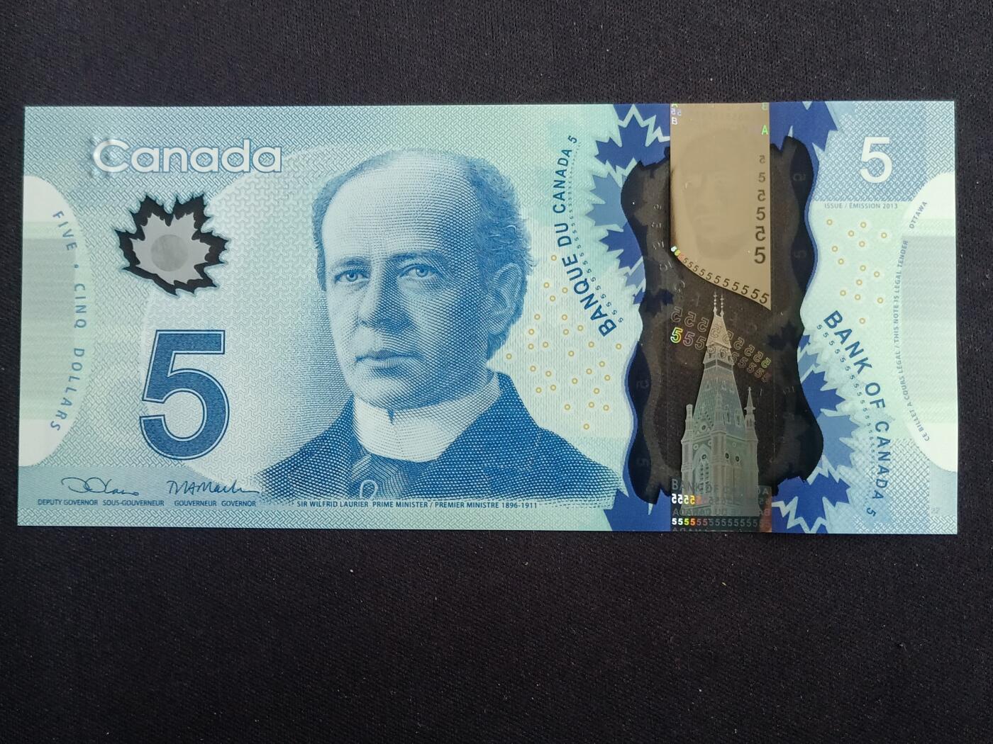 【游宝包邮场】马年第17期 精品单钞场 周日截拍 加拿大-5元【2013版 全新UNC】