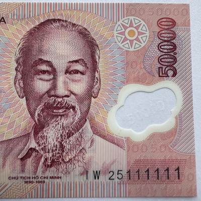 2026第5场（总第232期）：精品测试钞、外钞综合场 - PolySecure基材/全同号111111 越南2025年版50000盾塑料钞UNC（IW25冠）