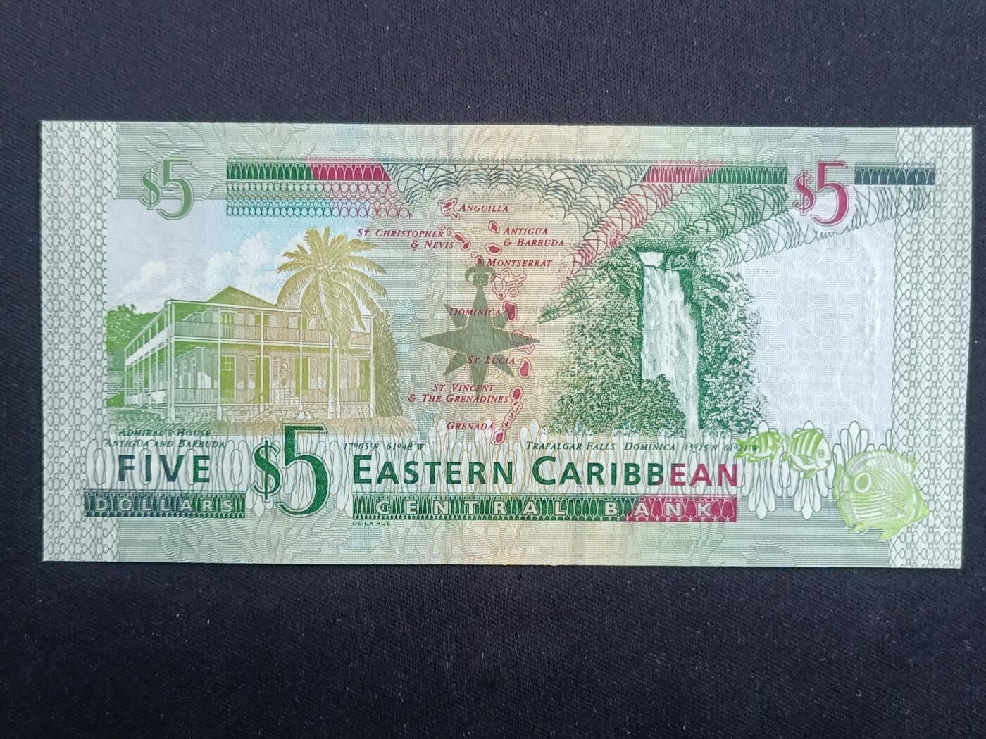 【游宝包邮场】马年第17期 精品单钞场 周日截拍 东加勒比-5元【2008年 全新UNC】