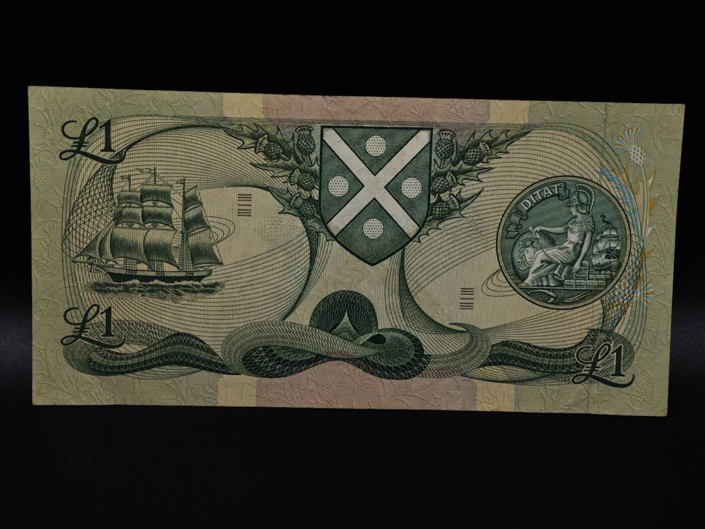  【淘币小摊】限时拍第八百八十二拍   纸币场    每周一统一发货 苏格兰银行1978年1镑纸币【有折】