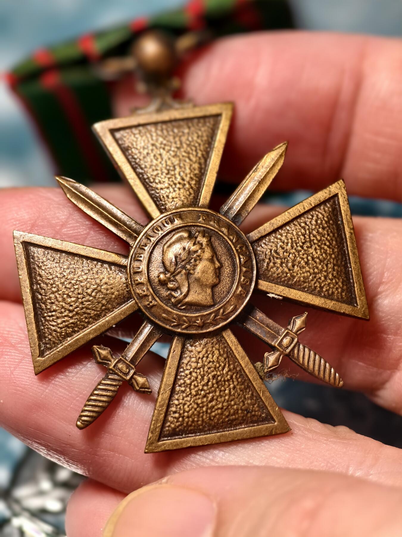 抚柳草堂-第十八期章牌钱币  奖章勋章限时免佣 满百包邮 放漏专场 法国一战战争十字勋章（Croix de Guerre 1914–1918）带一枚铜星（团级嘉奖）历史原品