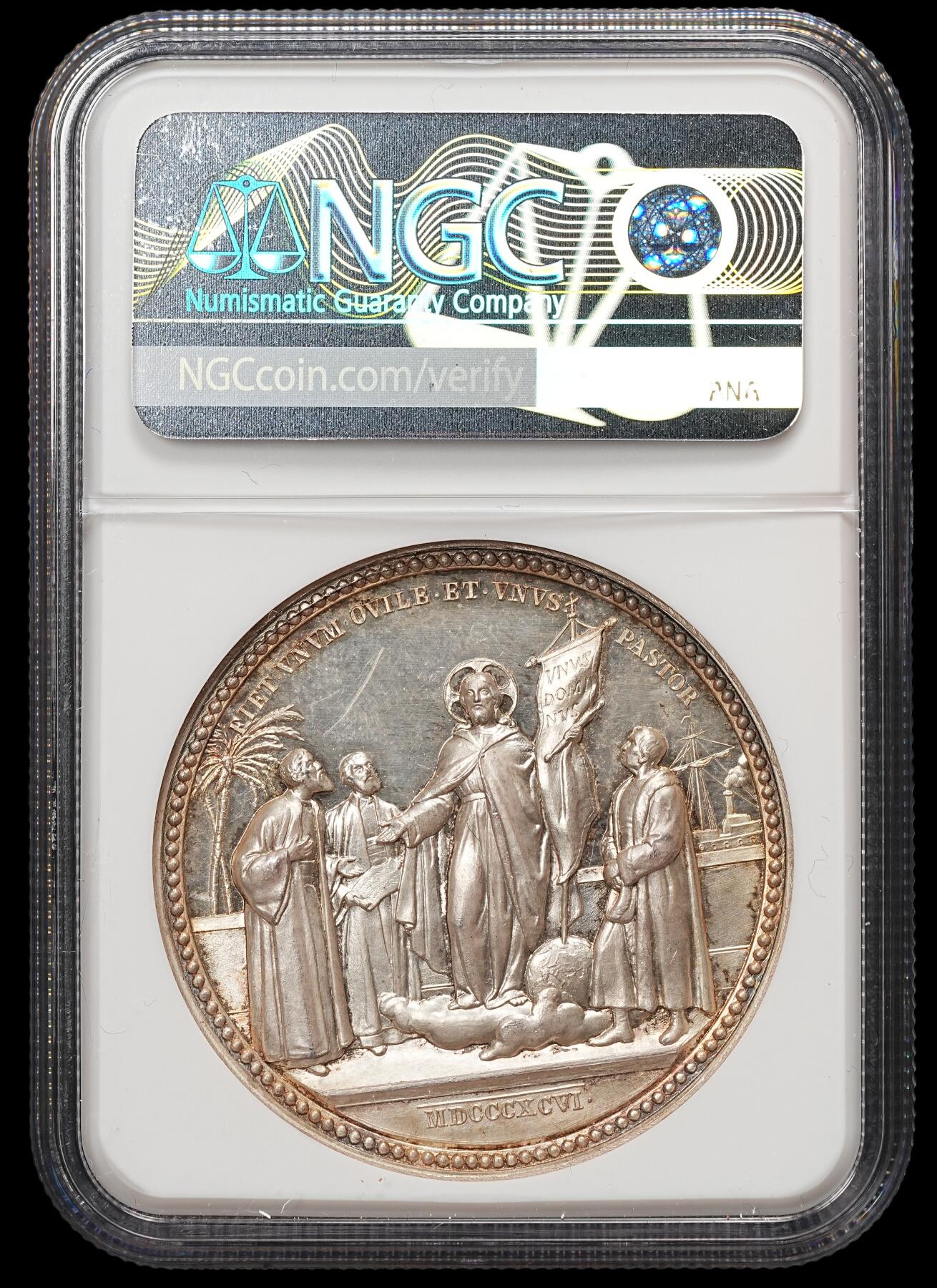 修遠堂世界钱币第108期 NGC MS64 1896年梵蒂冈利奥十三世 “教会合一” 大银章