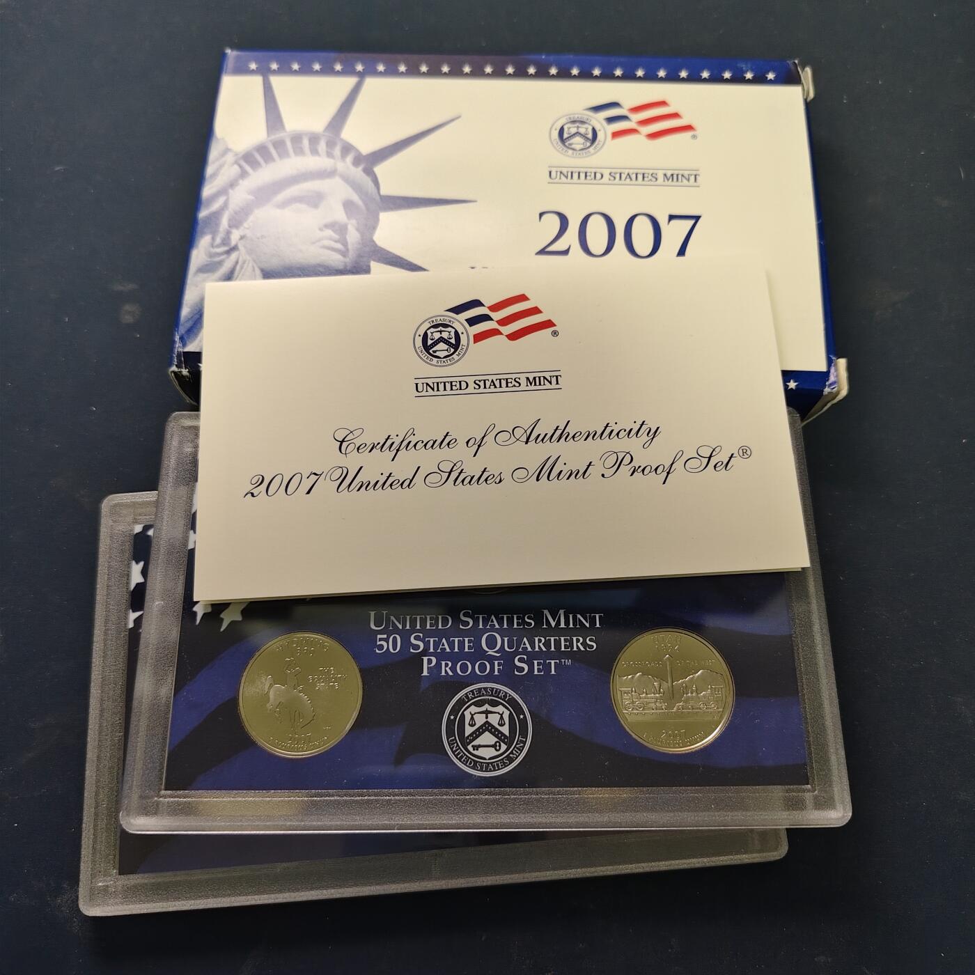 【全场包邮】纯粹捡漏拍515场 美国2007年官方封装精制套币（流通币一盒+州币一盒）-盒证全