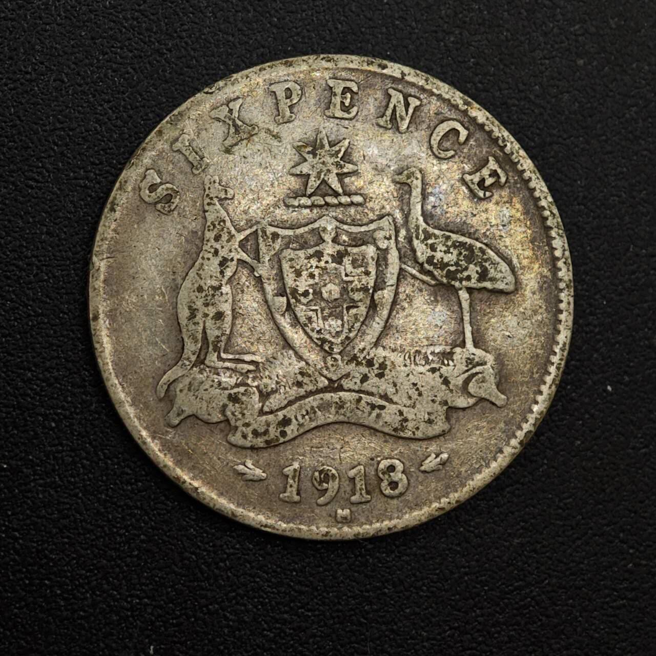 【淘币小摊】实时拍第八百八十一拍   小银币散币场    每周一统一发货 澳大利亚1918年乔治五世6便士银币