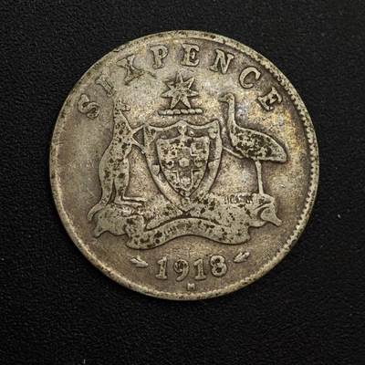 【淘币小摊】实时拍第八百八十一拍   小银币散币场    每周一统一发货 - 澳大利亚1918年乔治五世6便士银币