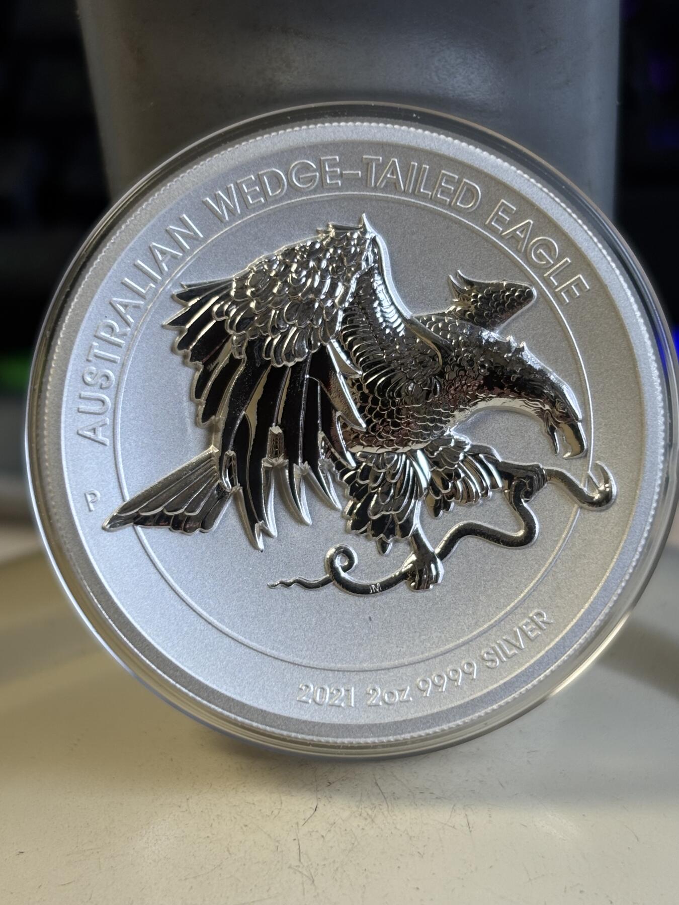第195期拍卖 澳大利亚2021年楔尾鹰2盎司加厚超高浮雕精制银币，9999银，发行2500枚