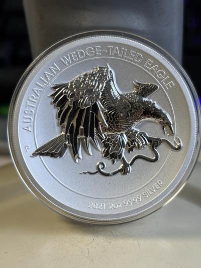 第195期拍卖 - 澳大利亚2021年楔尾鹰2盎司加厚超高浮雕精制银币，9999银，发行2500枚