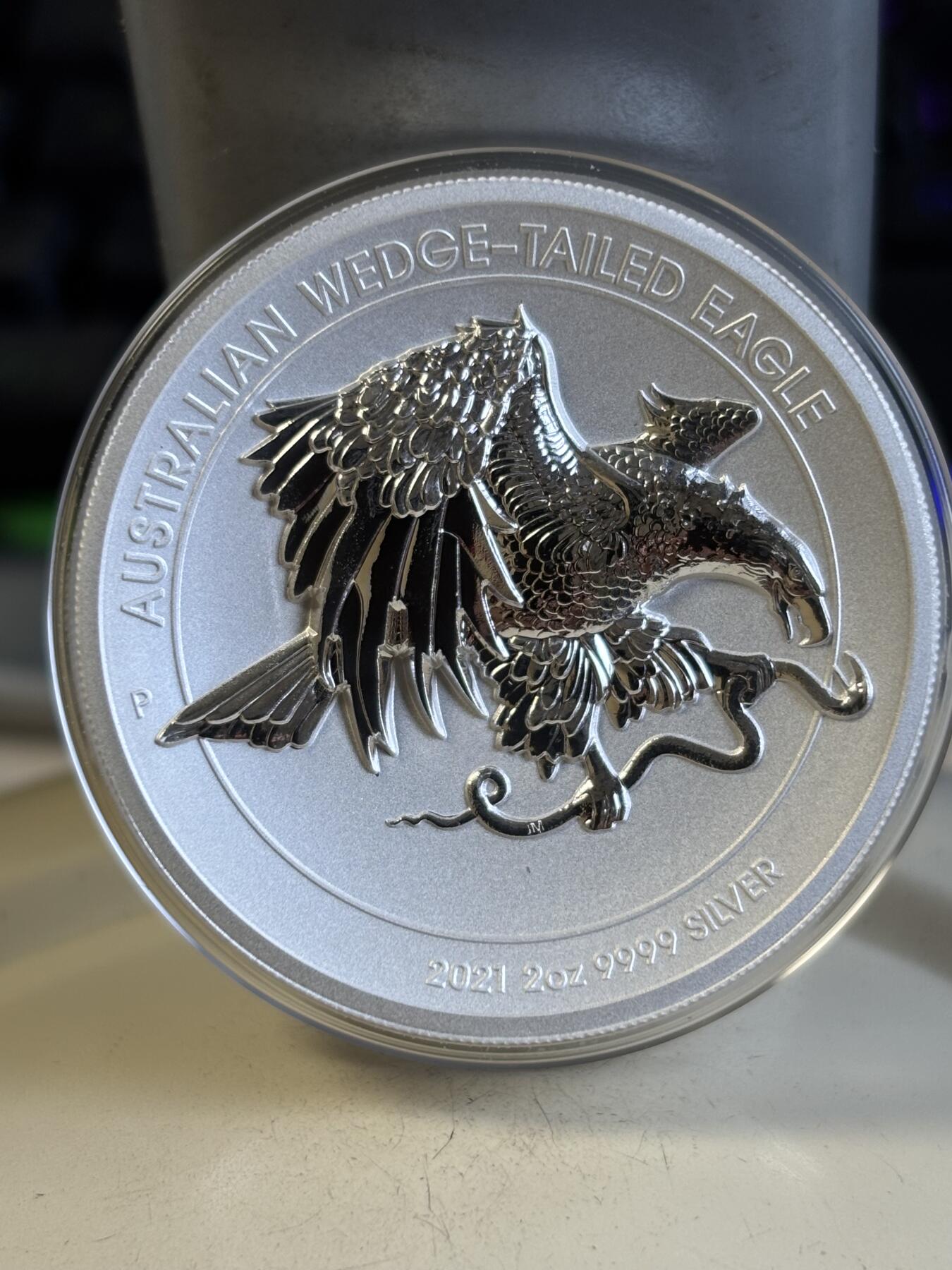 第195期拍卖 澳大利亚2021年楔尾鹰2盎司加厚超高浮雕精制银币，9999银，发行2500枚