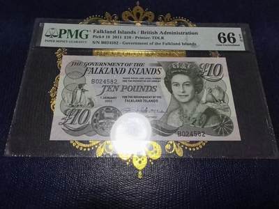 长老汇马年精选第十二场拍卖 - 2011福克兰群岛10镑纸钞，PMG 66