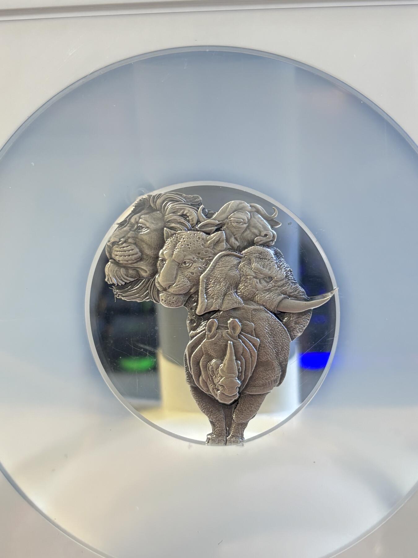 第195期拍卖 乍得2022年非洲五霸1盎司异形仿古纪念银币NGC-MS70，999银，发行5000枚