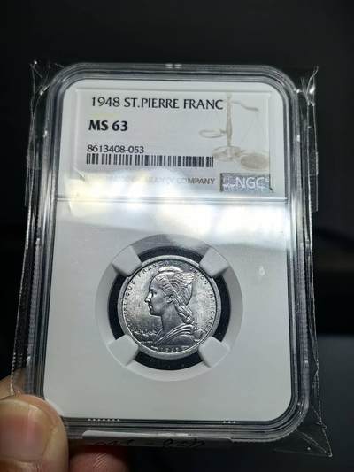 【包邮普快】NGC-MS63法属圣皮埃尔和密克隆群岛1948年1法郎铝币 - 【包邮普快】NGC-MS63法属圣皮埃尔和密克隆群岛1948年1法郎铝币