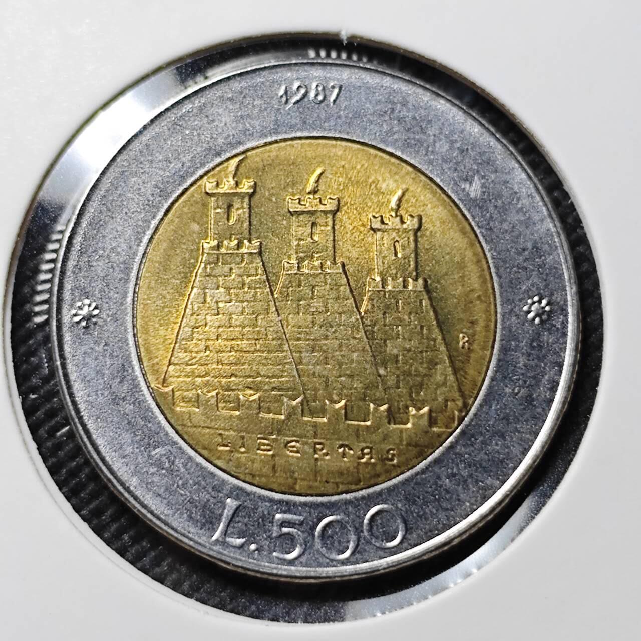 KK钱币收藏小铺   套币专场 2月预留时间 周末发货   圣马力诺500里拉双色币 好品