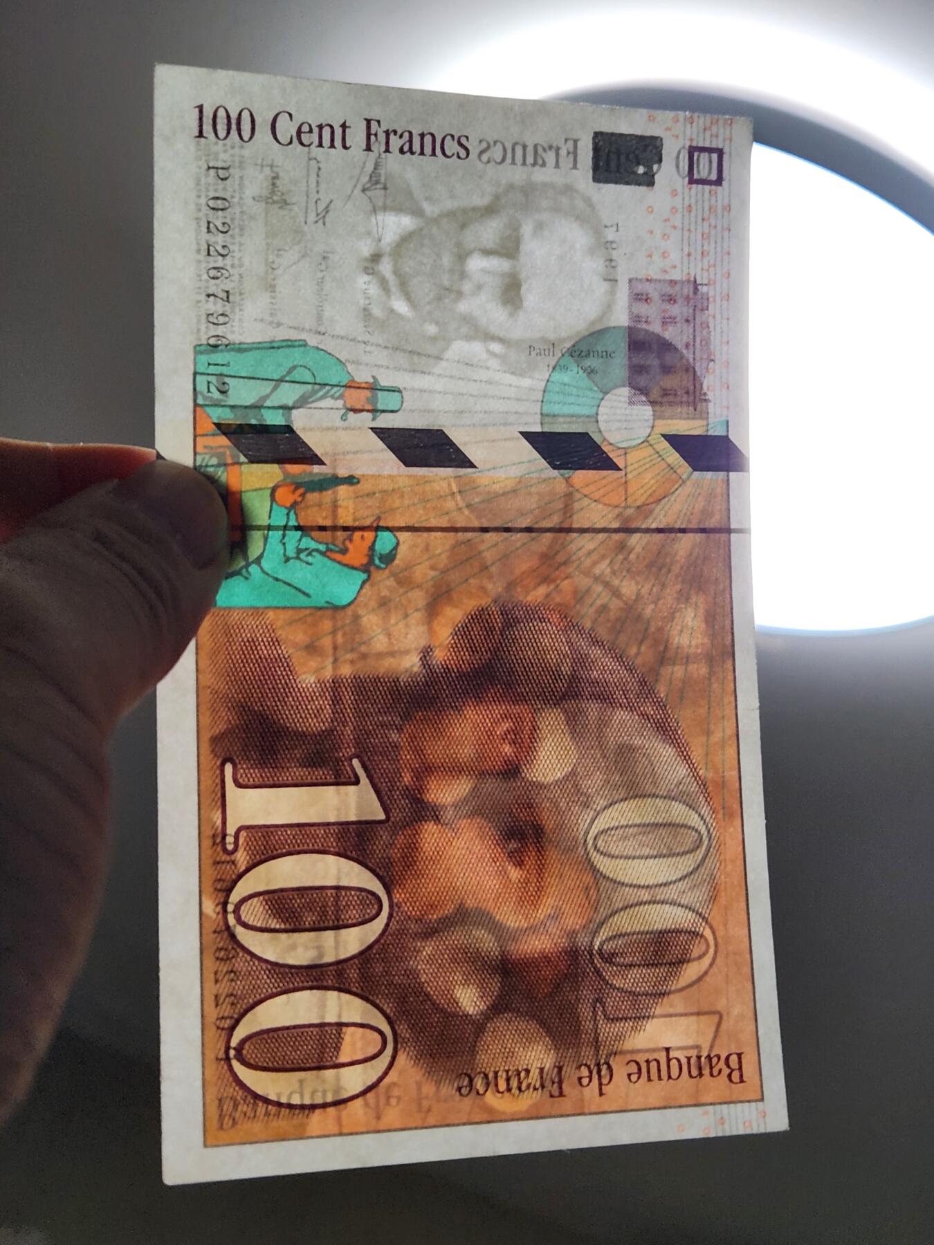 3月22号晚上8点 外国纸币自动截拍第43场 法国1997年100法郎 极美品