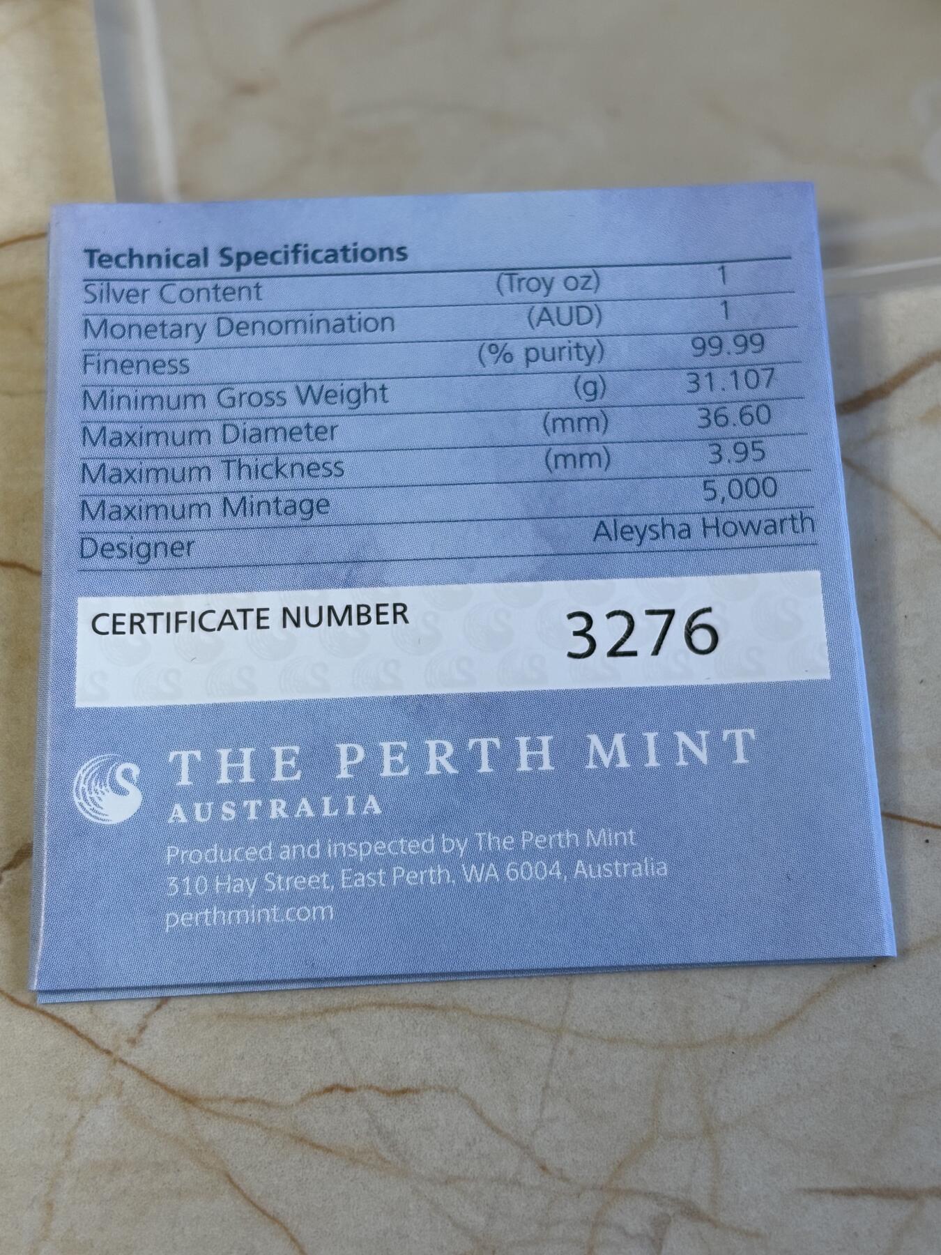 第195期拍卖 澳大利亚2022年南大陆3澳洲鸟类镶嵌蓝色云母1盎司银币，999银，发行5000枚