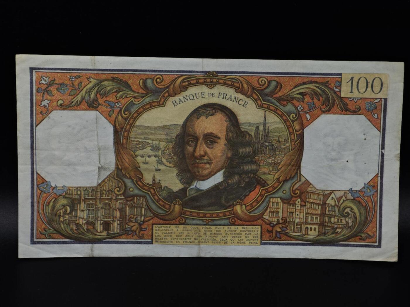  【淘币小摊】限时拍第八百八十二拍   纸币场    每周一统一发货 法国1971年100法郎纸币【有折针眼】