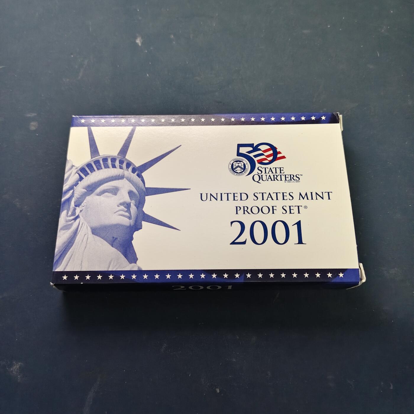 【全场包邮】纯粹捡漏拍515场 美国2001年官方封装精制套币（流通币一盒+州币一盒）-盒证全