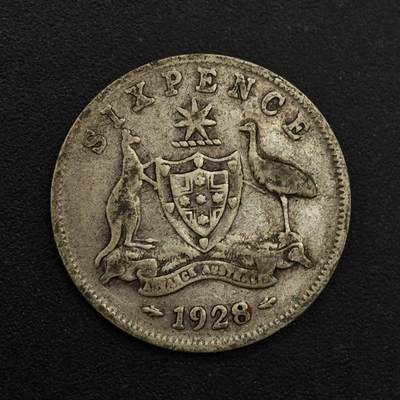 【淘币小摊】实时拍第八百八十一拍   小银币散币场    每周一统一发货 - 澳大利亚1928年乔治五世6便士银币