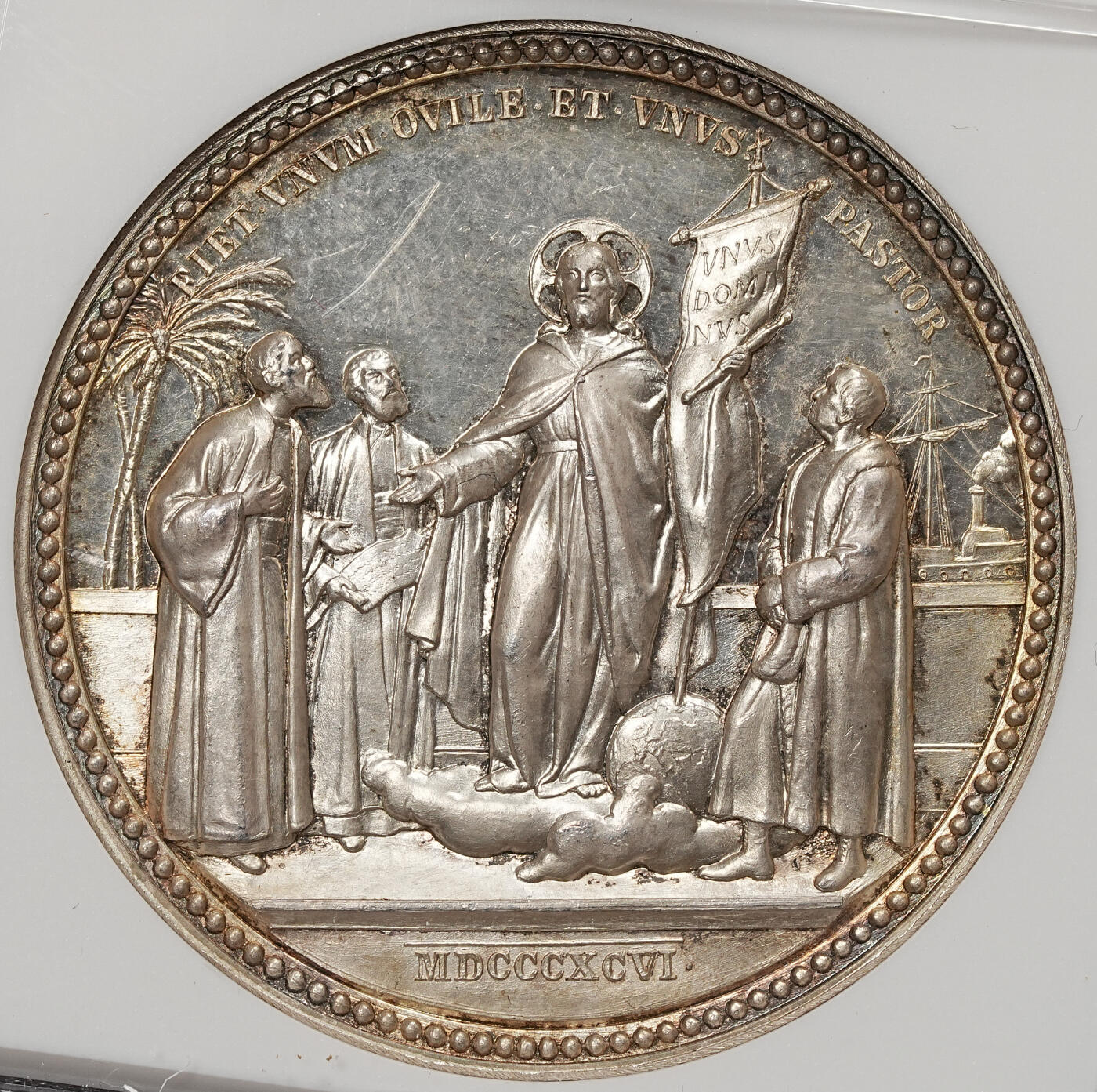 修遠堂世界钱币第108期 NGC MS64 1896年梵蒂冈利奥十三世 “教会合一” 大银章