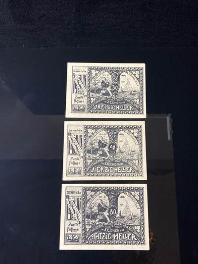 2026年第三十七场(总第二百零六场）德紧纸币特拍场(佣金3%，最低1元) - 奥紧纸币–奥地利上奥地利州梅登霍芬乡（Gemeinde Medenhofen，缩写  Gem. Medenhofen ）30、40、80赫勒三枚套票