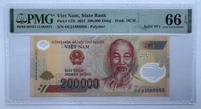 2026第5场（总第232期）：精品测试钞、外钞综合场 - 全同号888888/越南2021年版200000盾塑料钞/OG21冠（PMG66）
