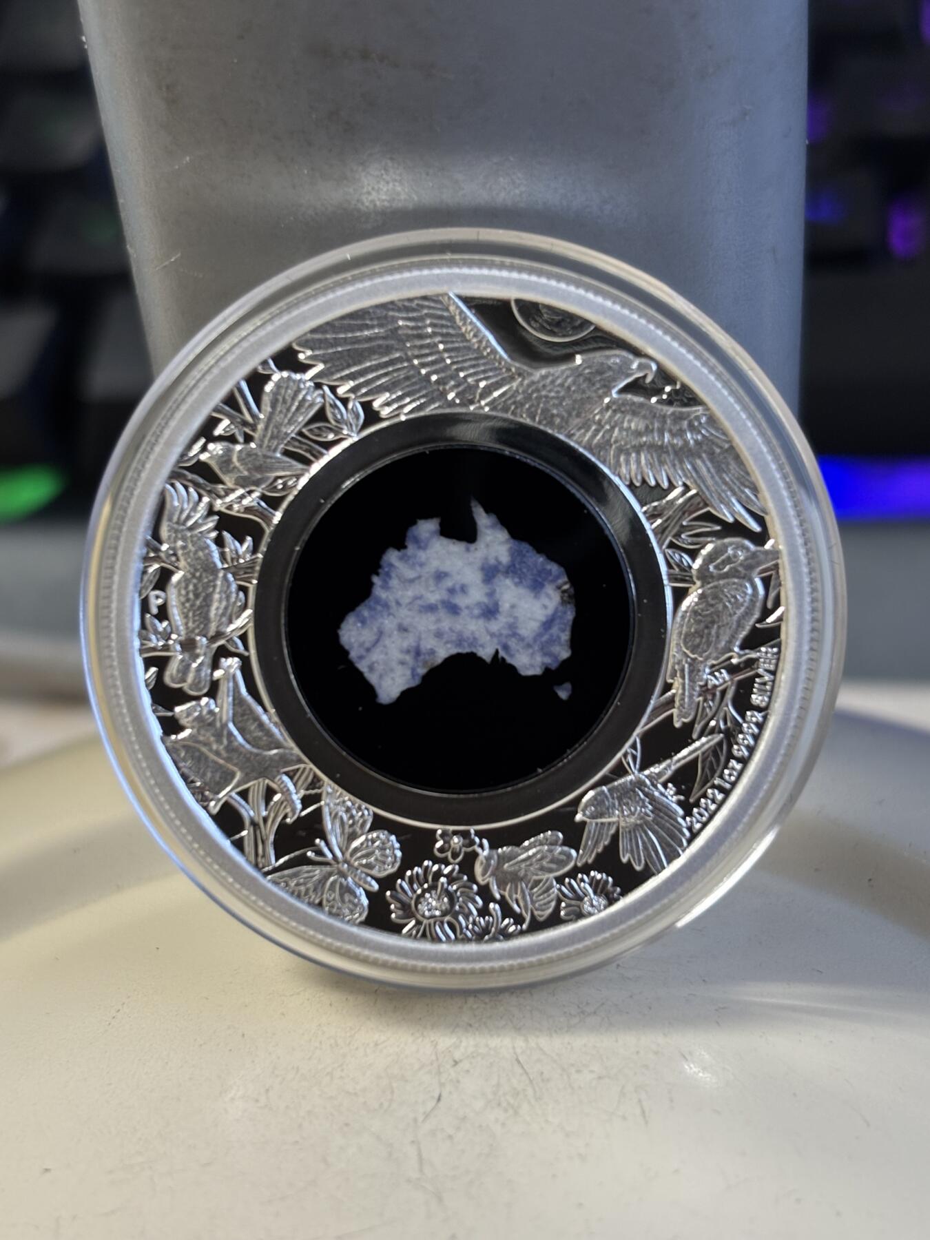 第195期拍卖 澳大利亚2022年南大陆3澳洲鸟类镶嵌蓝色云母1盎司银币，999银，发行5000枚