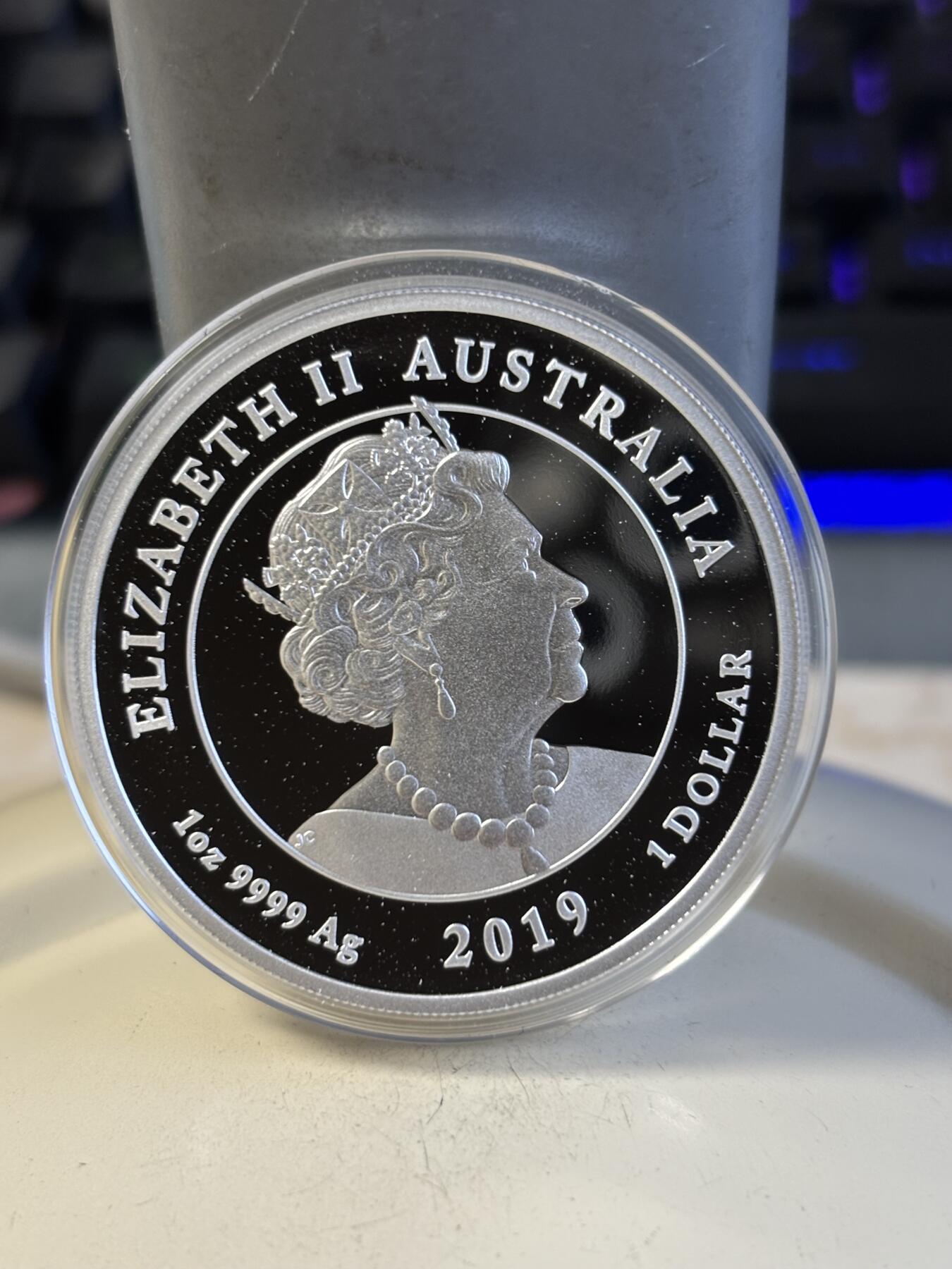 第195期拍卖 澳大利亚2019年登月50周1盎司精制纪念银币，9999银，发行7500枚