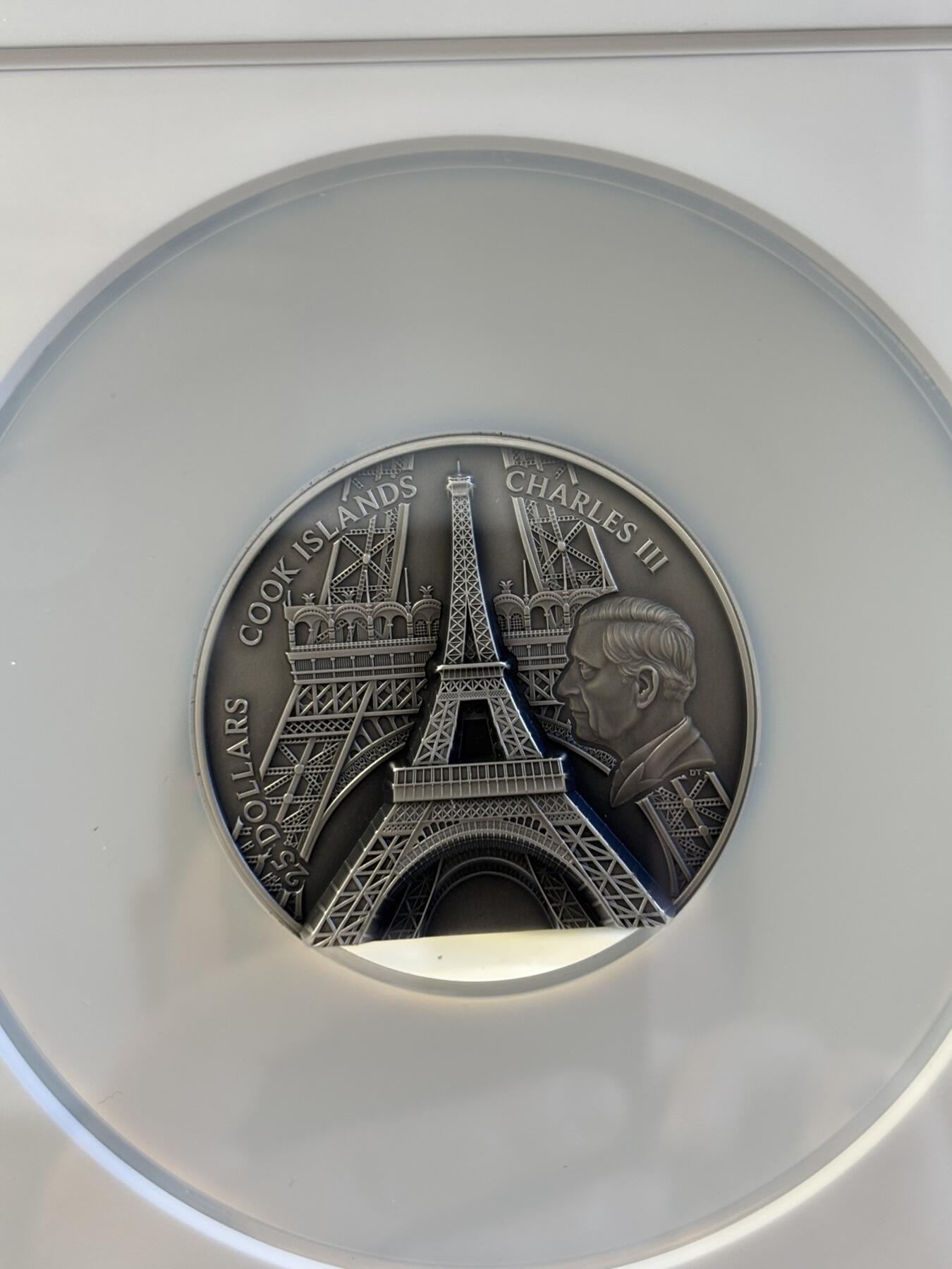 第195期拍卖 库克2024年埃菲尔铁塔5盎司银币NGC-MS70分首，999银，发行889枚