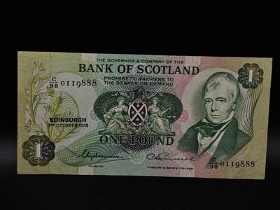  【淘币小摊】限时拍第八百八十二拍   纸币场    每周一统一发货 - 苏格兰银行1978年1镑纸币【有折】
