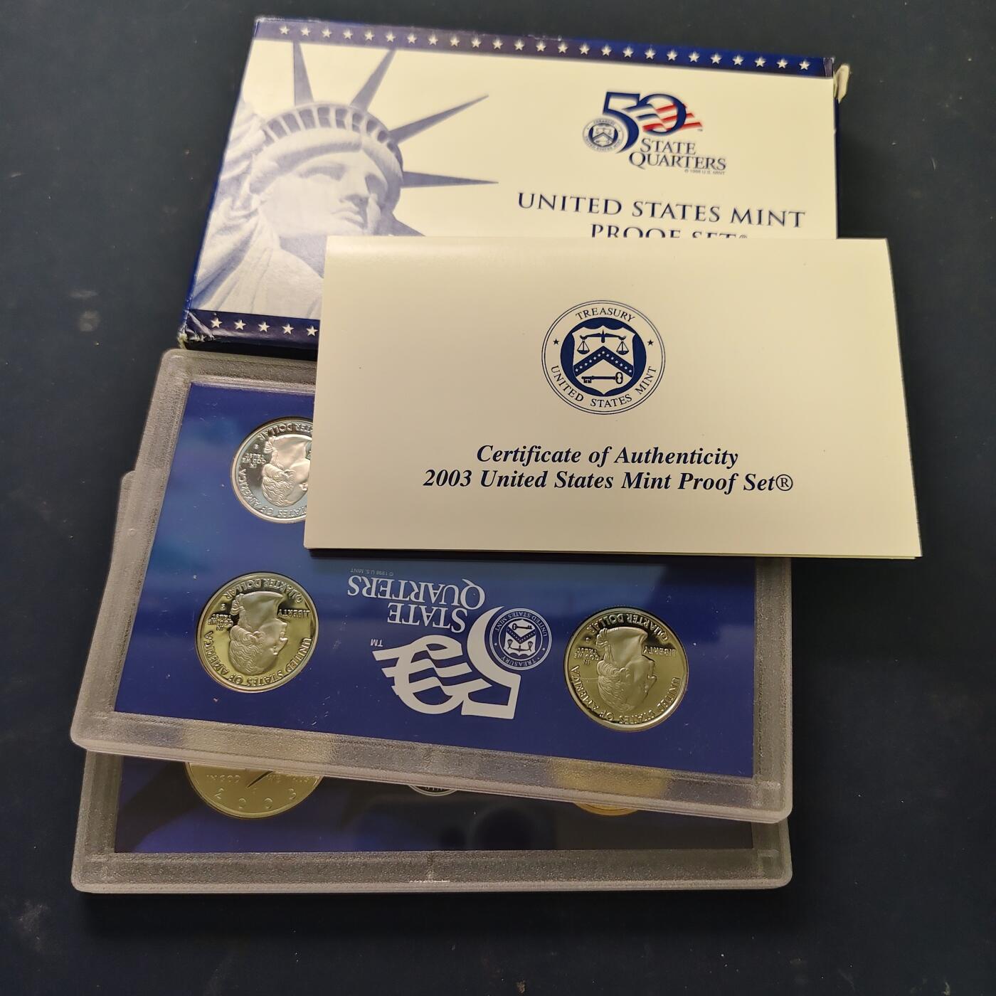 【全场包邮】纯粹捡漏拍515场 美国2003年官方封装精制套币（流通币一盒+州币一盒）-盒证全