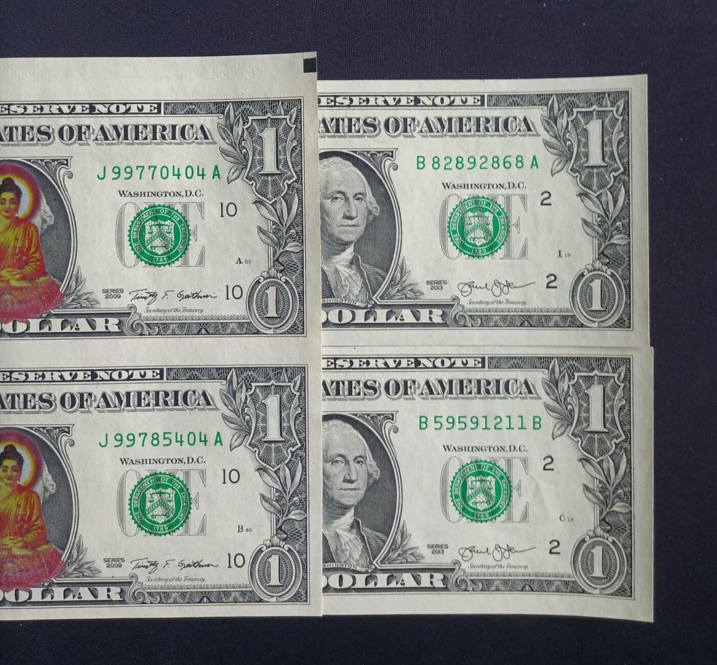 【游宝包邮场】马年第17期 精品单钞场 周日截拍 美国-1美元连体【美元彩色加印福字主题连体钞 纵向长度偏长 与普通1美元尺寸比对详图3图4 顶边纸长有所保留 全新UNC】