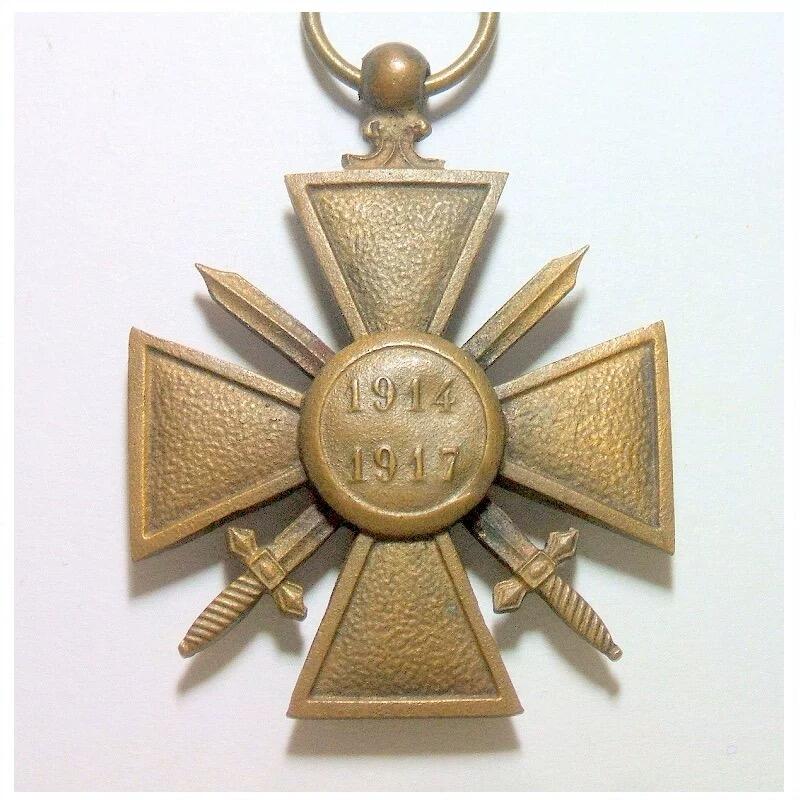 法国1917年 一战参战十字勋章 女神头像高浮雕精制铜章 36MM