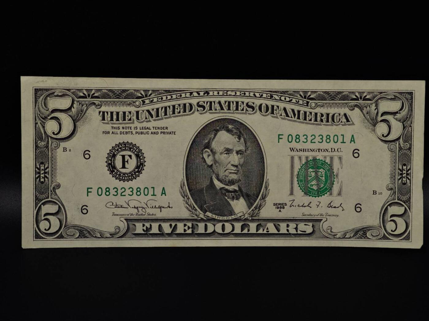  【淘币小摊】限时拍第八百八十二拍   纸币场    每周一统一发货 美国5美元纸币【有折】