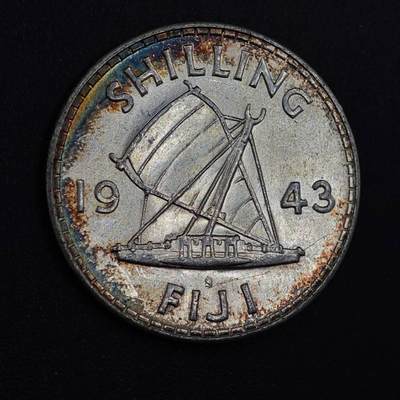 【淘币小摊】实时拍第八百八十一拍   小银币散币场    每周一统一发货 - 斐济1943年乔治六世一先令银币五彩包浆