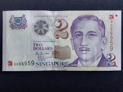 【游宝包邮场】马年第17期 精品单钞场 周日截拍 - 新加坡-2元【2000年 新千年纪念钞 金马号0066959 全新UNC-】