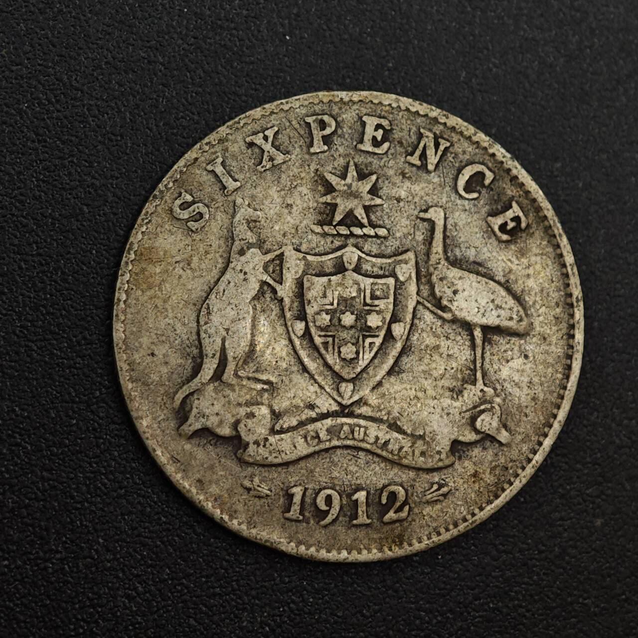 【淘币小摊】实时拍第八百八十一拍   小银币散币场    每周一统一发货 澳大利亚1912年乔治五世6便士银币