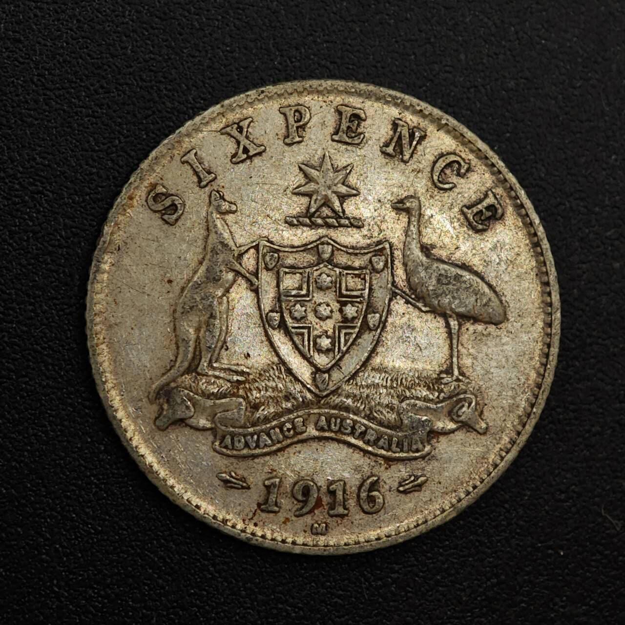 【淘币小摊】实时拍第八百八十一拍   小银币散币场    每周一统一发货 澳大利亚1916年乔治五世6便士银币