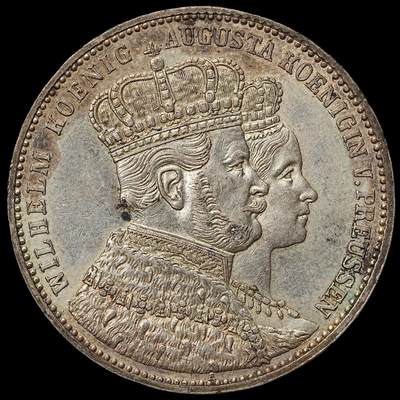 修遠堂世界钱币第108期 - 1861年普鲁士威廉一世登基纪念1泰勒银币