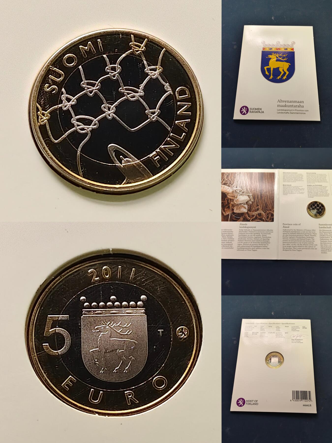 【全场包邮】纯粹捡漏拍515场 芬兰2010-2011年5欧元行政区系列特色手工艺精制纪念币官方卡册装9枚套币