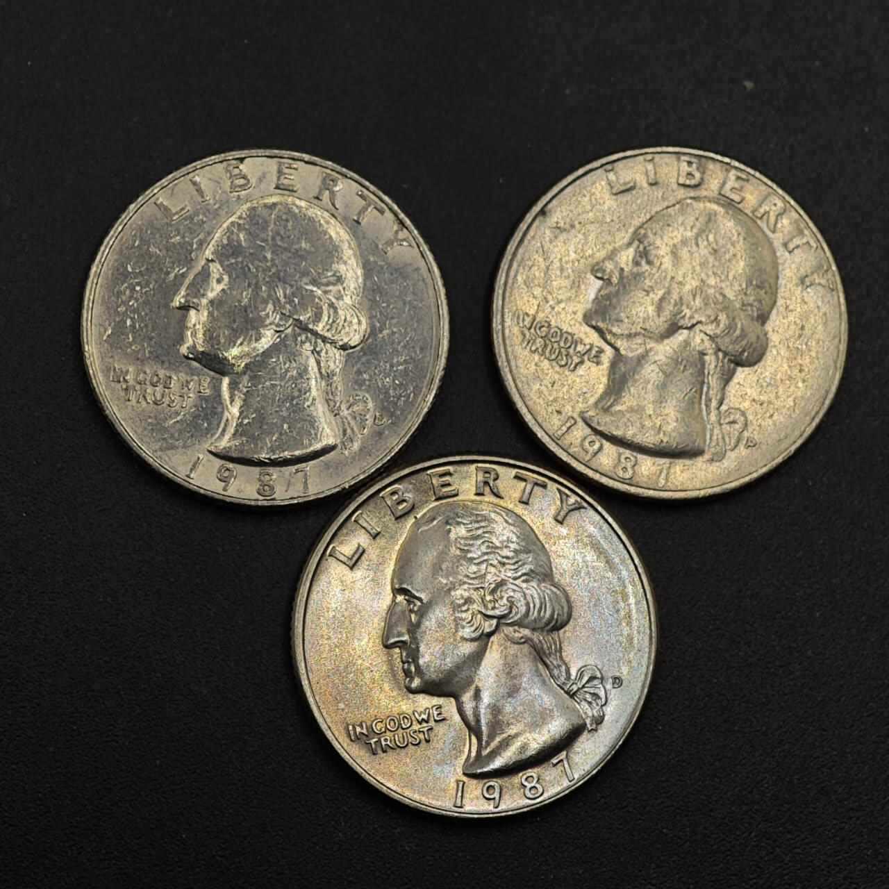 【淘币小摊】实时拍第八百八十一拍   小银币散币场    每周一统一发货 美国1987年25分3枚