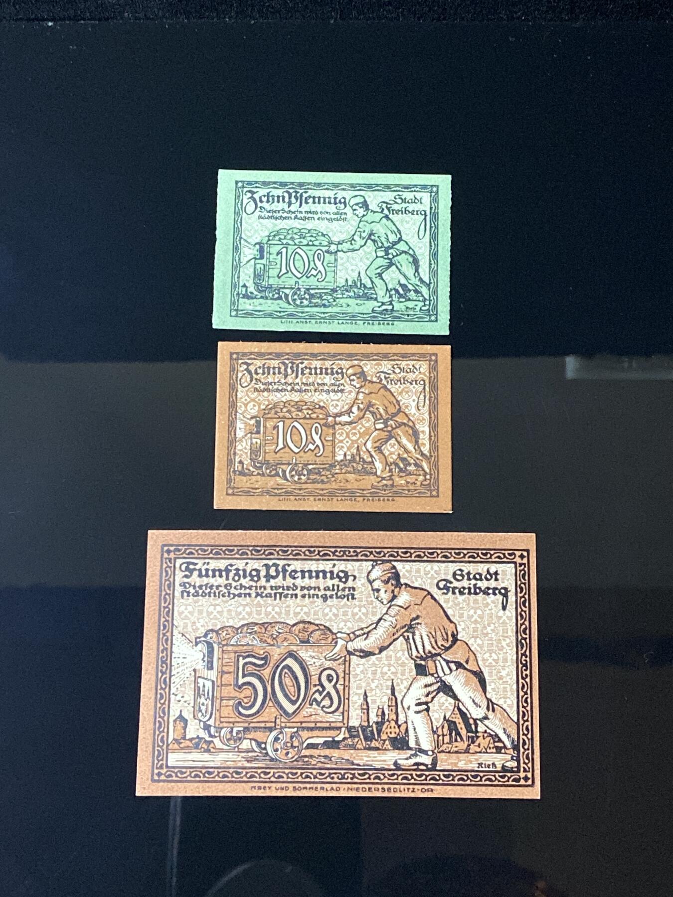 2026年第三十七场(总第二百零六场）德紧纸币特拍场(佣金3%，最低1元) 德紧纸币–德国萨克森州弗赖贝格市（Stadt Freiberg）10(绿版)、10(棕版)、50芬妮三枚套票