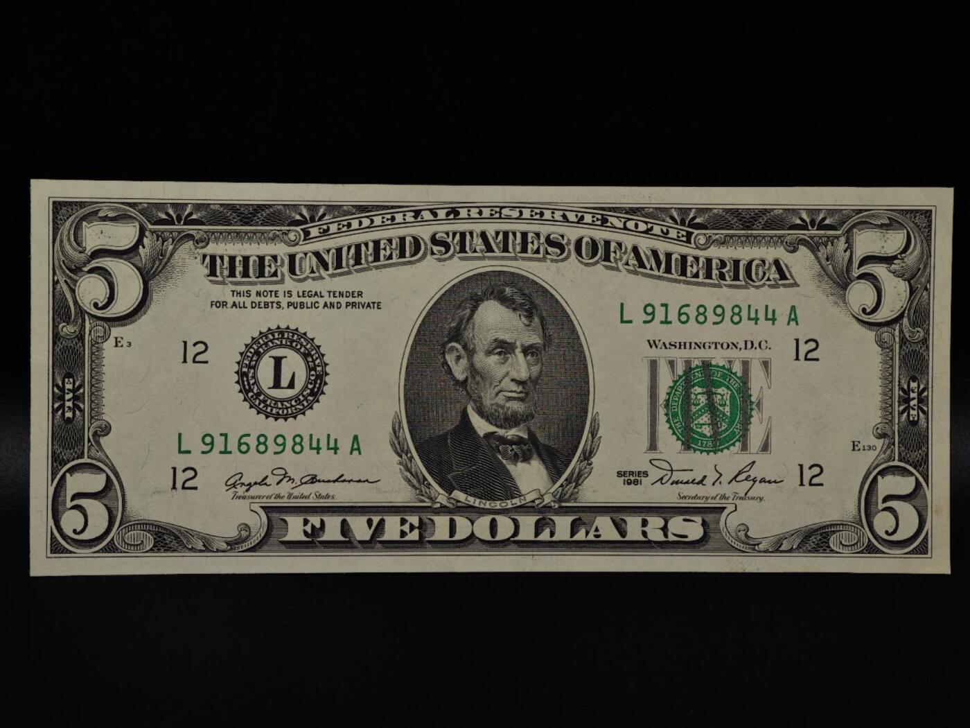  【淘币小摊】限时拍第八百八十二拍   纸币场    每周一统一发货 美国5美元纸币【有折】