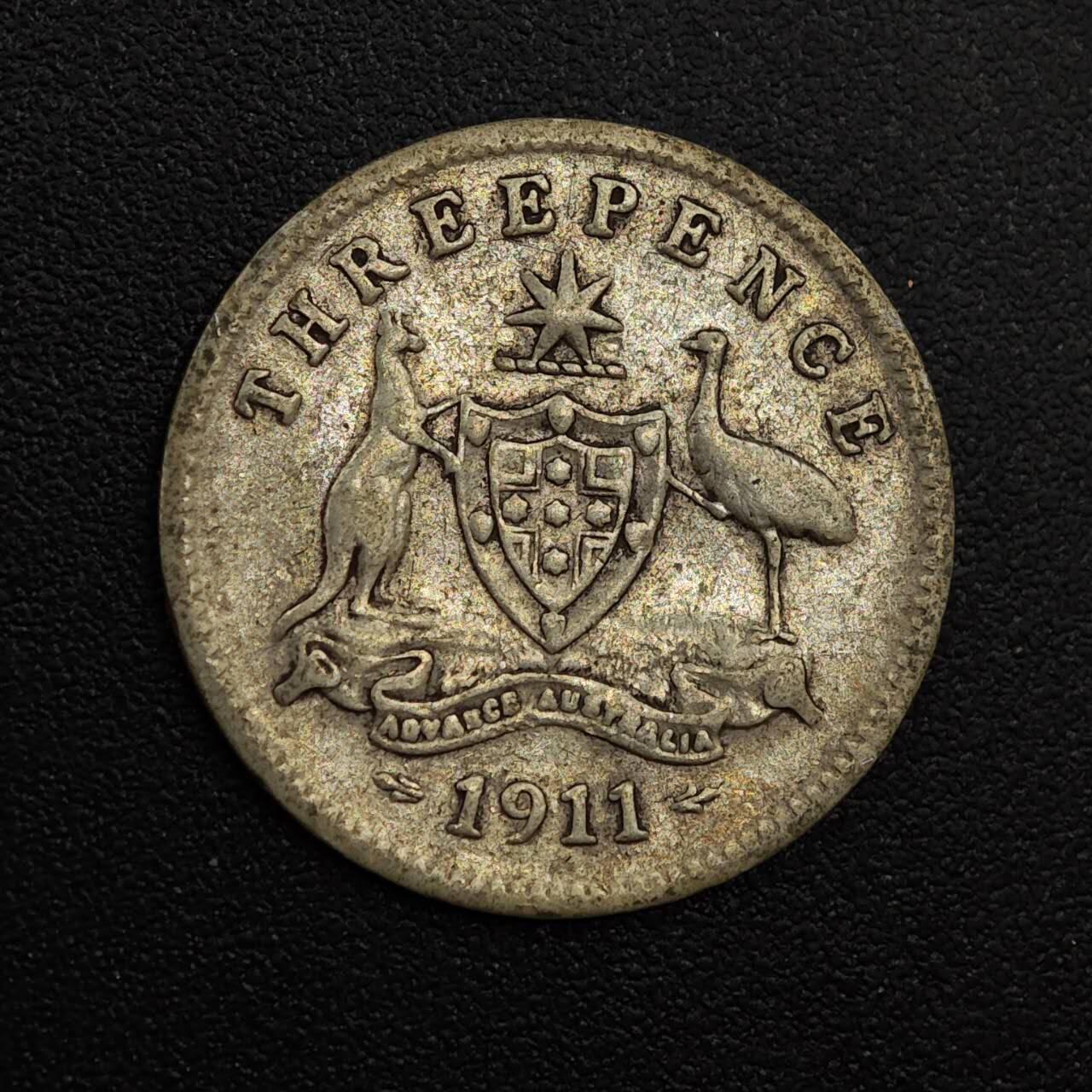 【淘币小摊】实时拍第八百八十一拍   小银币散币场    每周一统一发货 澳大利亚1911年乔治五世3便士银币