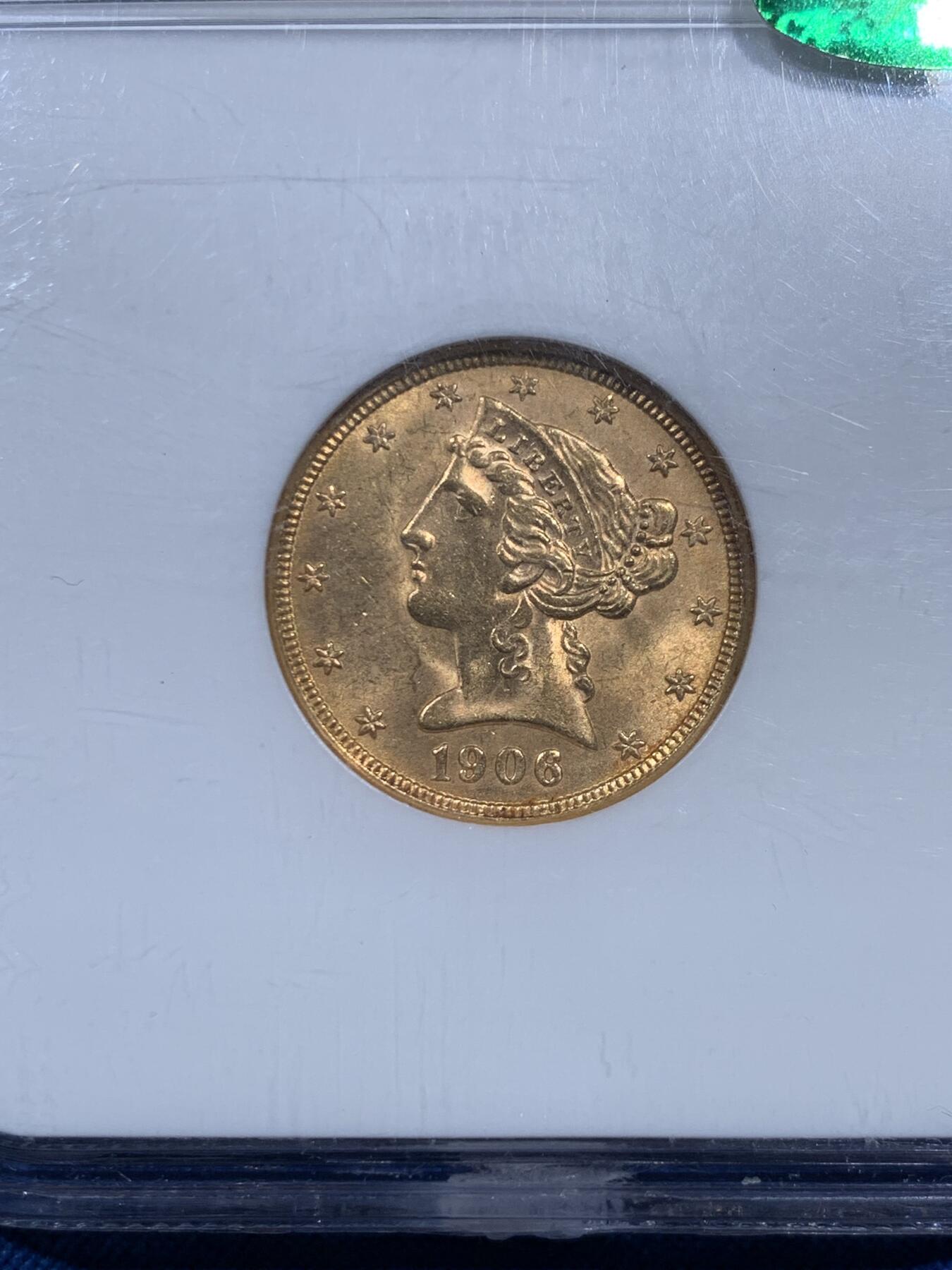 《竞宝斋》第473场 周日，周一 2场连拍 （全场包邮）欢迎送拍 NGC MS64 CAC 美国老鹰金币 1906 D 丹佛造币厂首年开铸的金币 900金 8.359克 此枚打制精美 转光犀利 老盒严评配上CAC认证 实乃不可多得的藏品